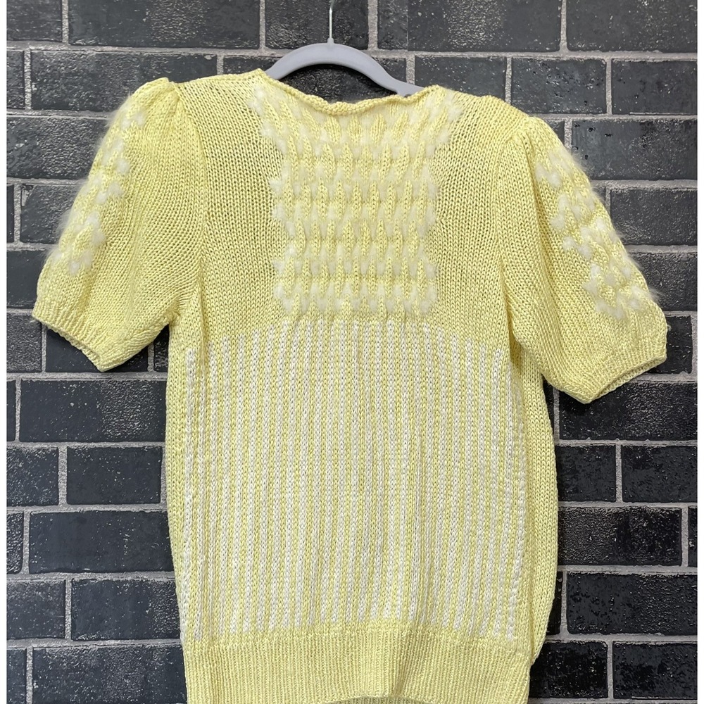 Vintage Nannell Size L Sweater Linen Angora Rabbit Hair Crochet Shoulder Pads